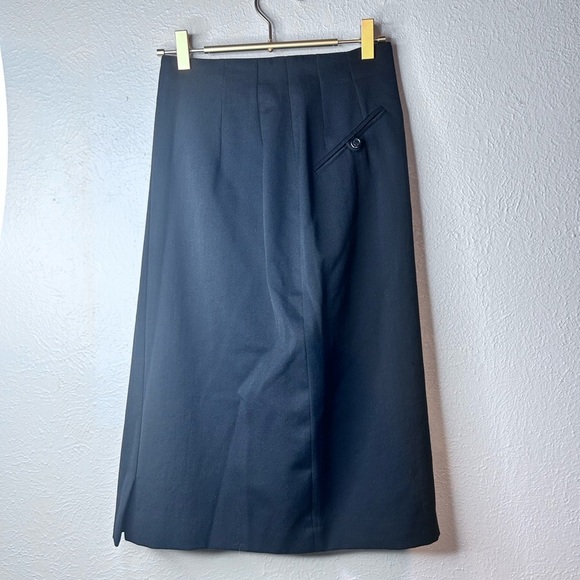 Vintage Linda Lundstrom Pure Virgin Wool High Waist Black Classic Pencil Skirt 4 - Picture 1 of 10